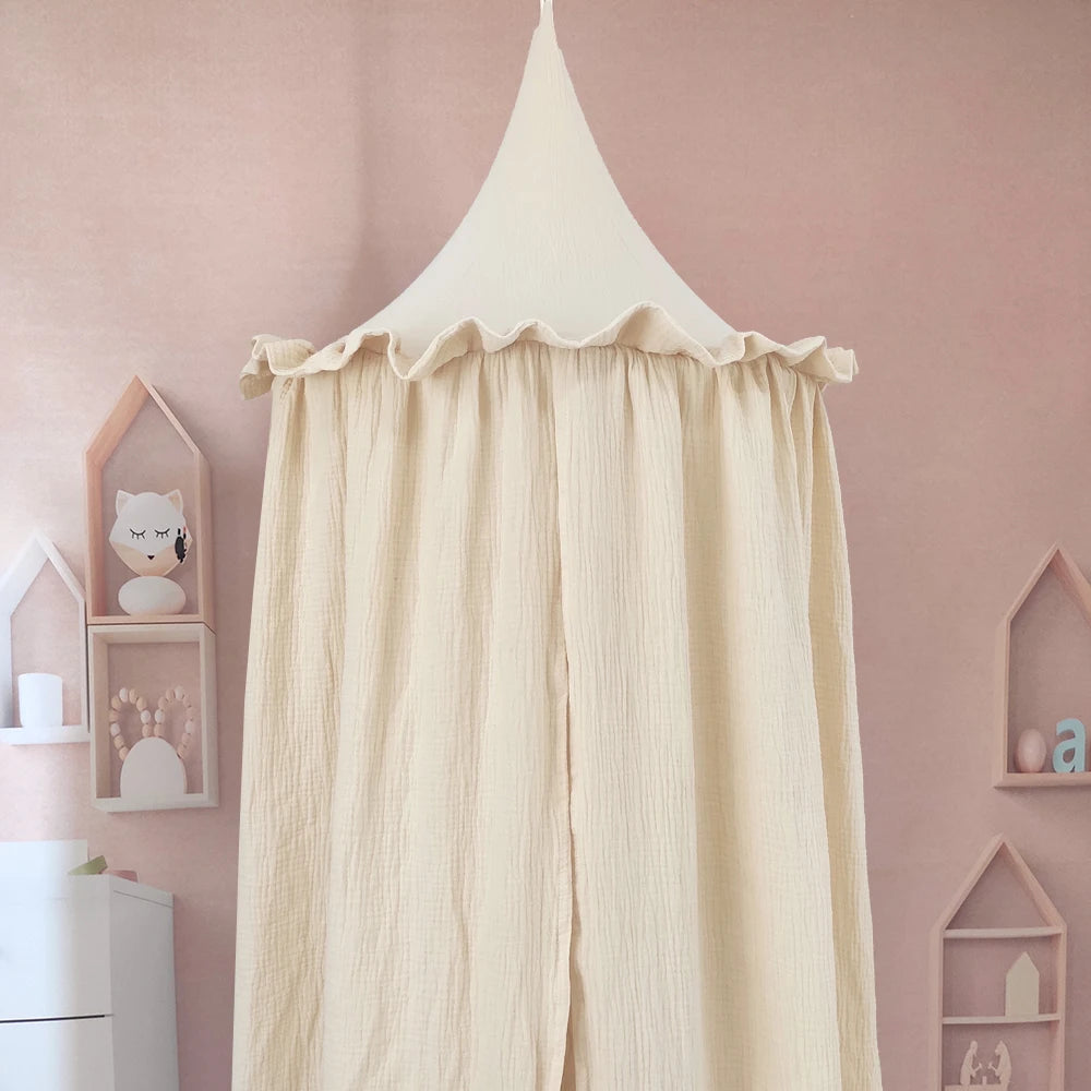 Ciel de lit en mousseline de coton premium avec volants — Baldaquin chambre enfant