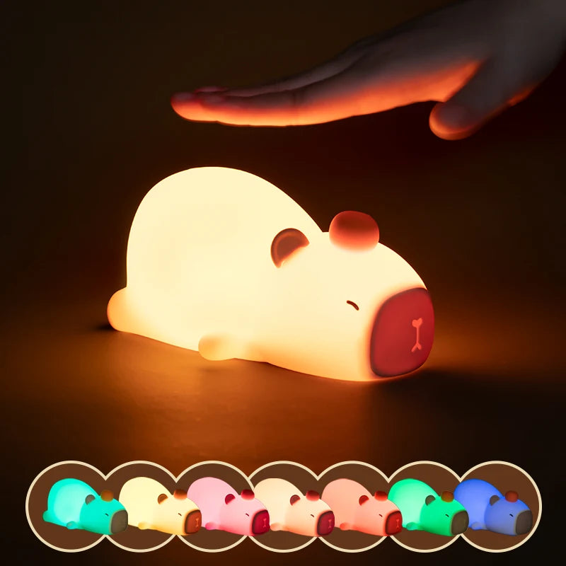 Veilleuse LED Capybara en silicone USB rechargeable — Lampe chambre enfant