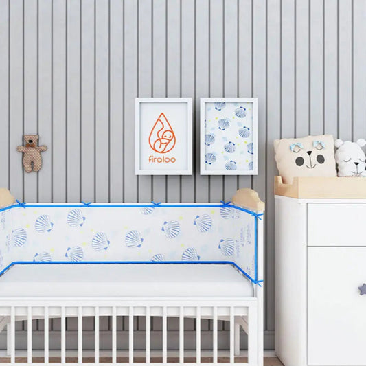 tour de lit coquillages bleu