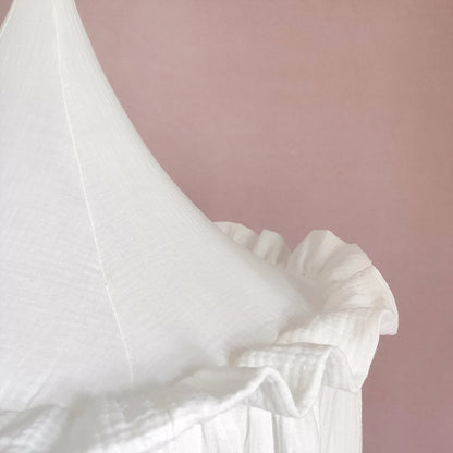 Ciel de lit en mousseline de coton premium avec volants — Baldaquin chambre enfant