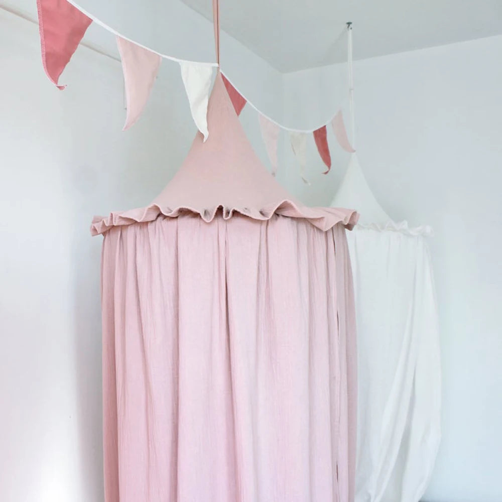 Ciel de lit en mousseline de coton premium avec volants — Baldaquin chambre enfant