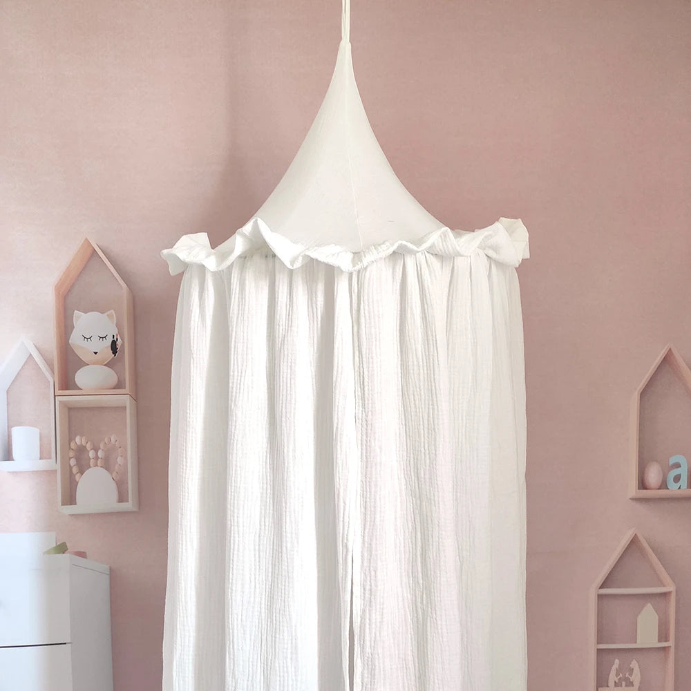 Ciel de lit en mousseline de coton premium avec volants — Baldaquin chambre enfant