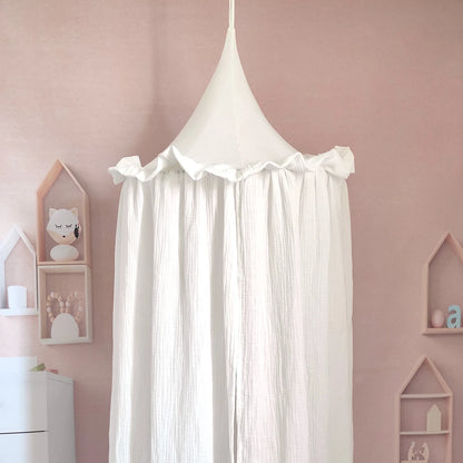 Ciel de lit en mousseline de coton premium avec volants — Baldaquin chambre enfant