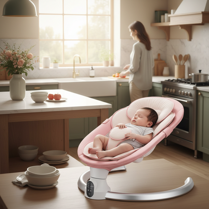 Transat balancelle bébé électrique — Bluetooth, télécommande, 10 musiques rose