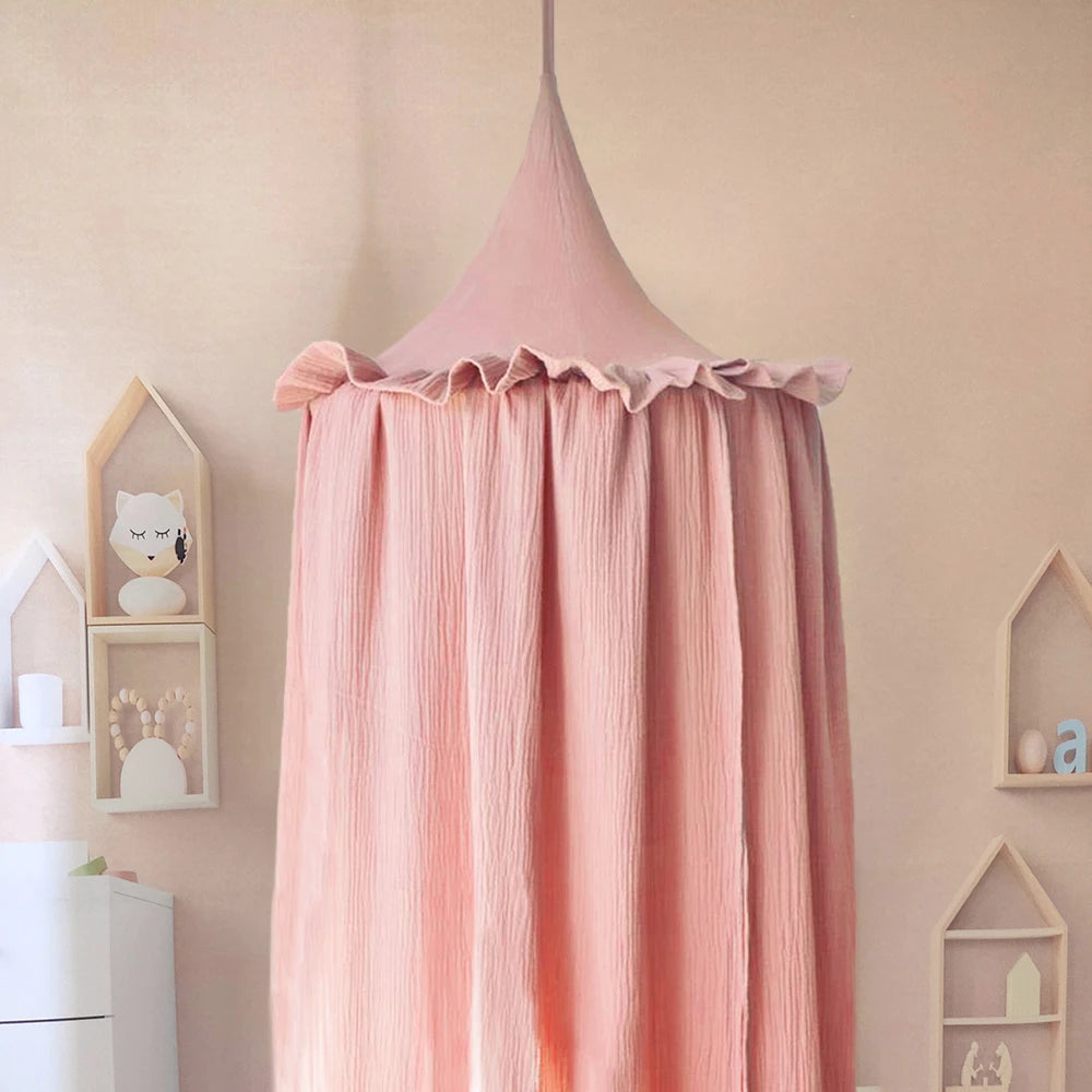 Ciel de lit en mousseline de coton premium avec volants — Baldaquin chambre enfant