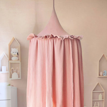 Ciel de lit en mousseline de coton premium avec volants — Baldaquin chambre enfant