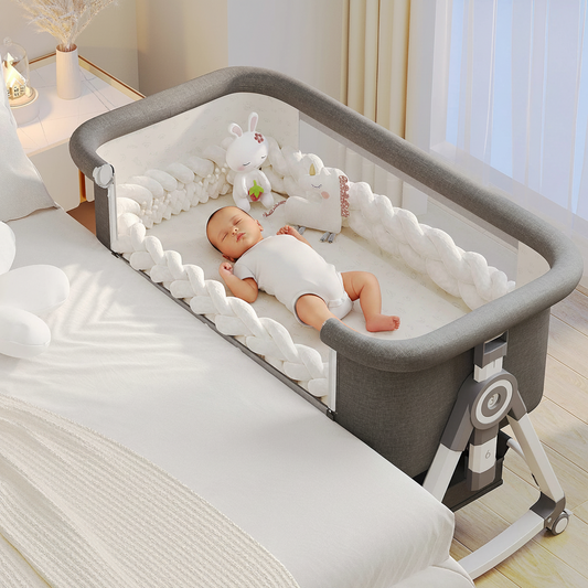 Berceau bébé pliable 3 en 1 — Hauteur réglable bascule et roues