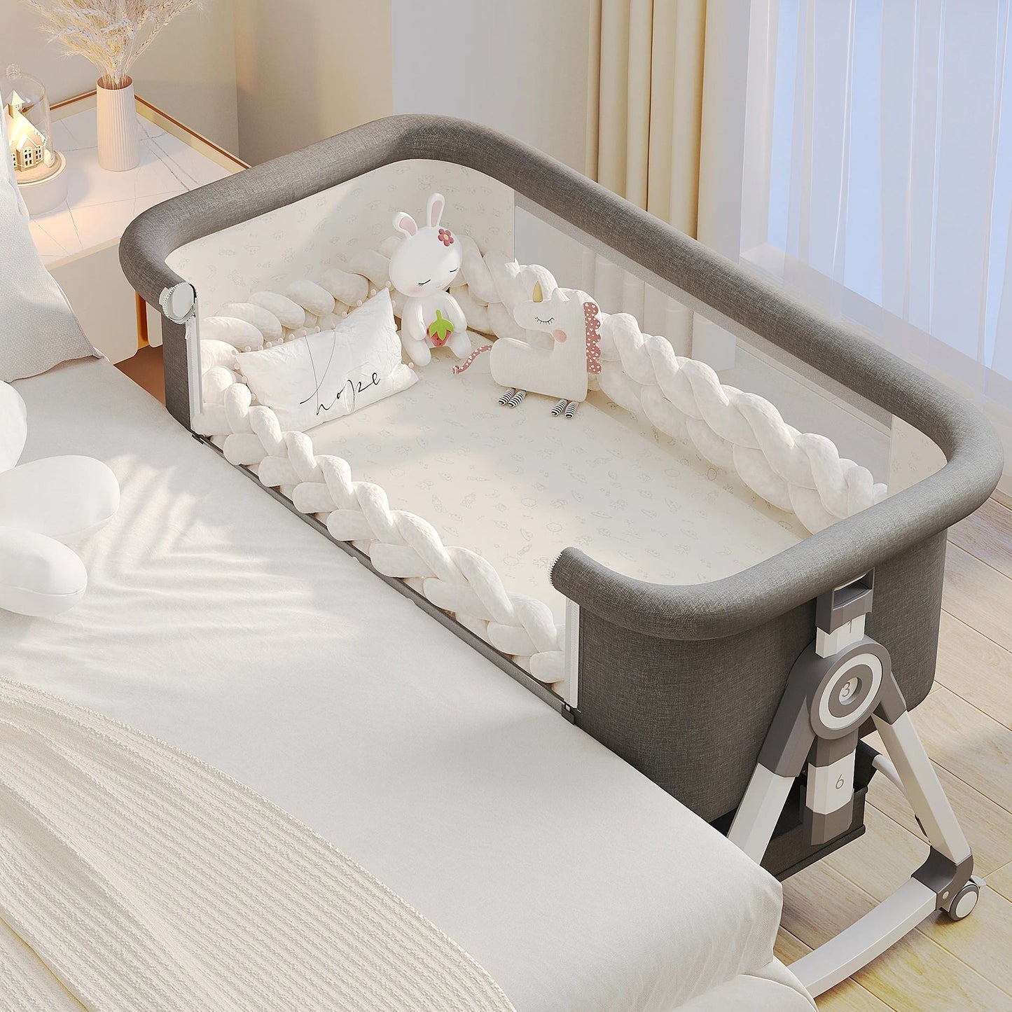 Berceau bébé pliable 3 en 1 — Hauteur réglable bascule et roues — Mon Petit Cocon