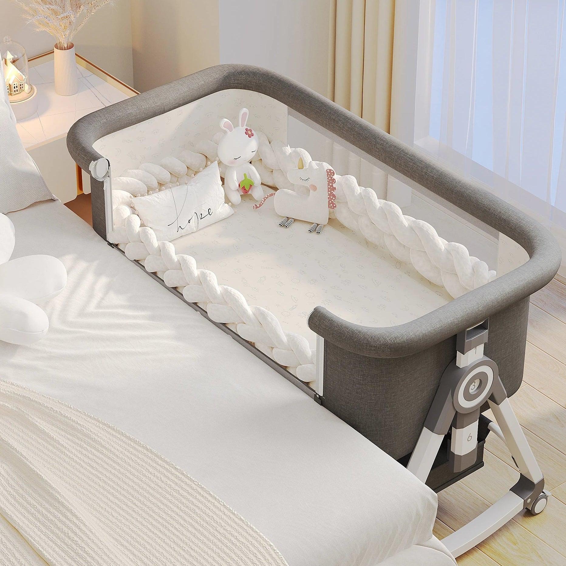 Berceau bébé pliable 3 en 1 — Hauteur réglable bascule et roues — Mon Petit Cocon