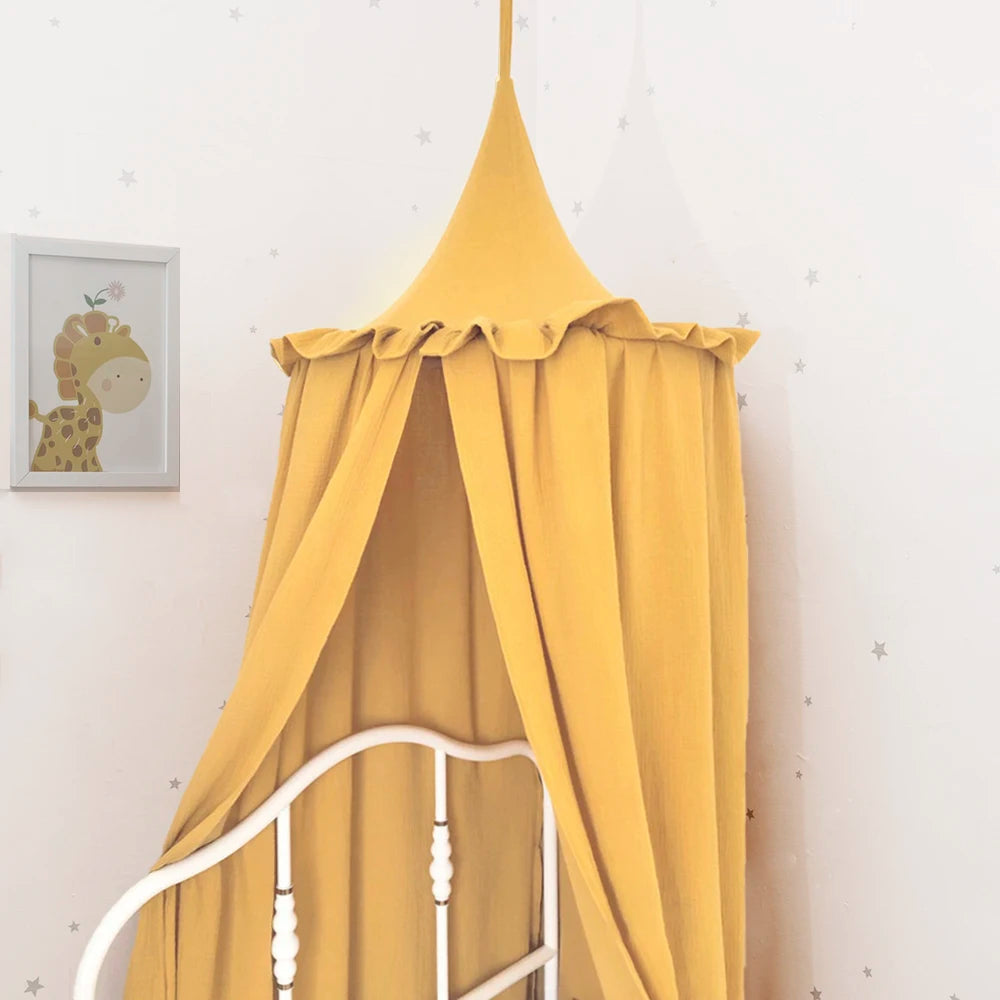 Ciel de lit en mousseline de coton premium avec volants — Baldaquin chambre enfant
