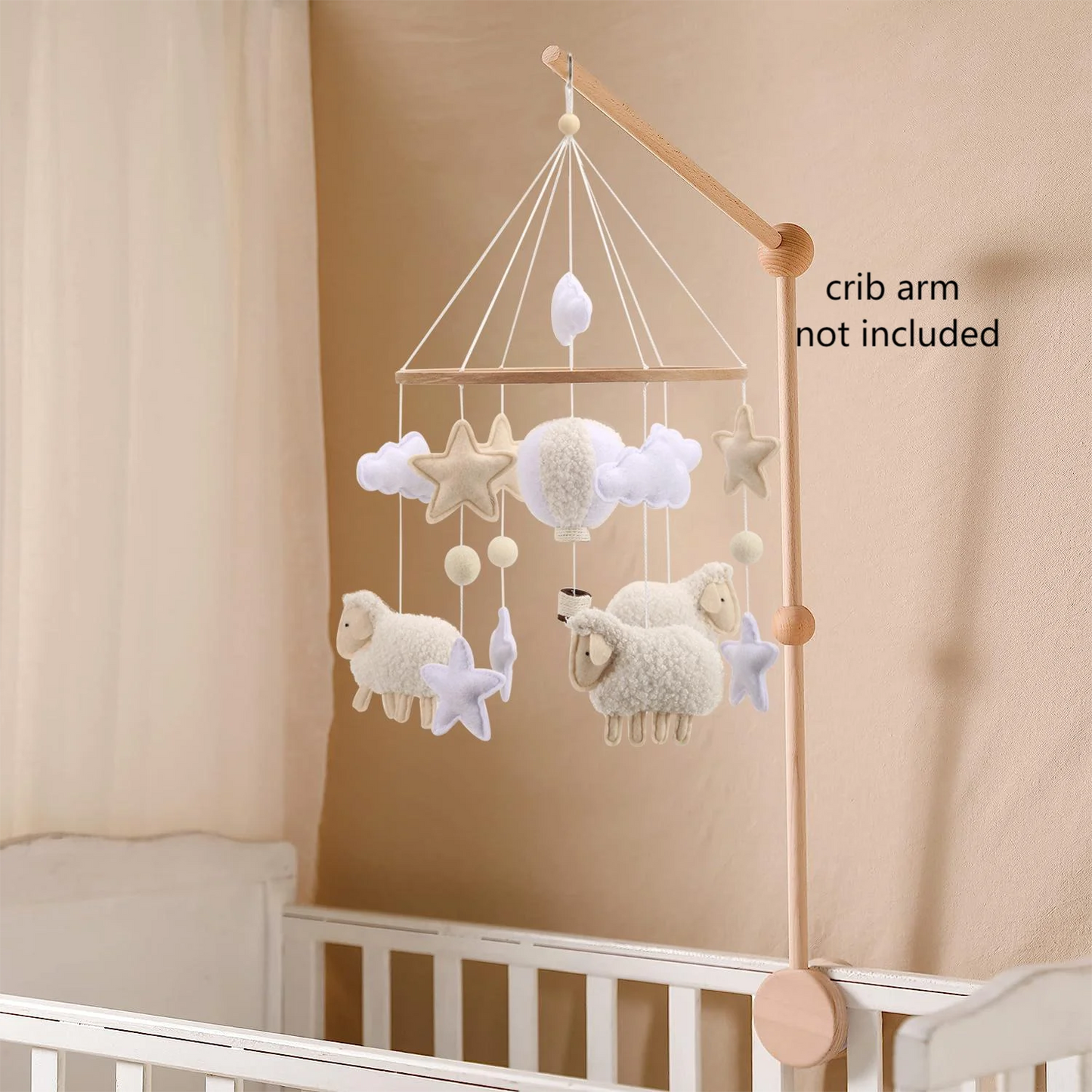 Mobile berceau bébé mouton et ballon — Décoration chambre neutre