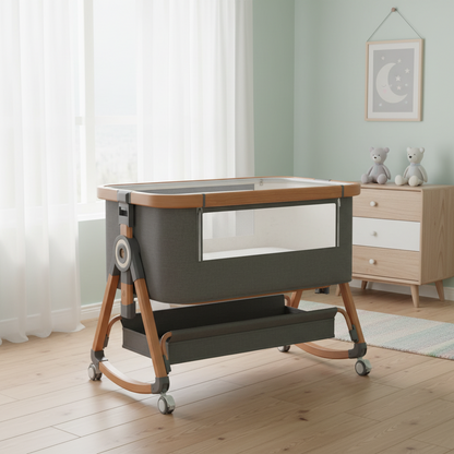 Berceau bébé pliable 3 en 1 — Hauteur réglable bascule et roues