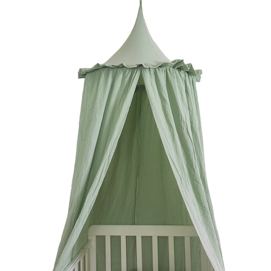 Ciel de lit enfant avec volants en coton — Tente suspendue ronde chambre bébé