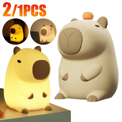 Veilleuse Capybara tactile silicone USB — 2 intensités, lampe de chevet bébé