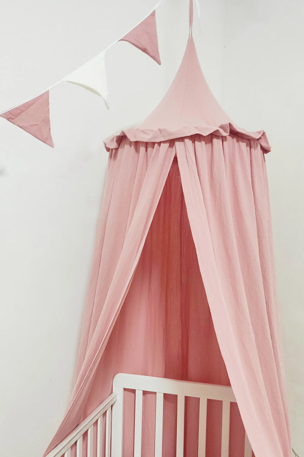 Ciel de lit enfant avec volants en coton — Tente suspendue ronde chambre bébé