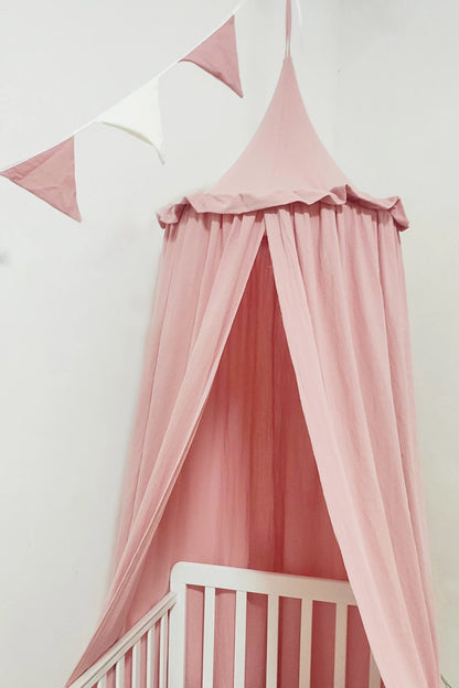 Ciel de lit enfant avec volants en coton — Tente suspendue ronde chambre bébé