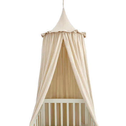 Baldaquin lit bébé 100% coton avec volants — Ciel de lit chambre enfant (variante)