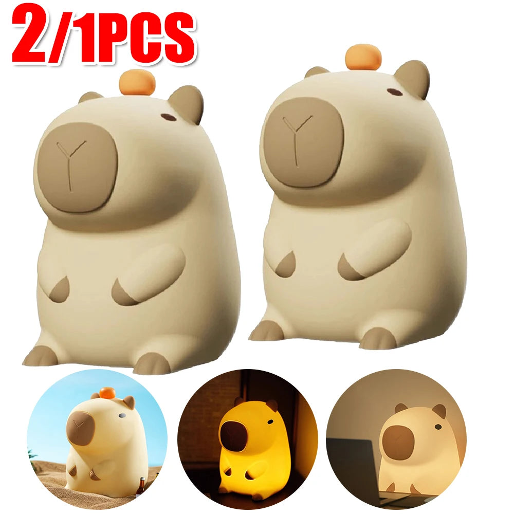 Veilleuse Capybara tactile silicone USB — 2 intensités, lampe de chevet bébé