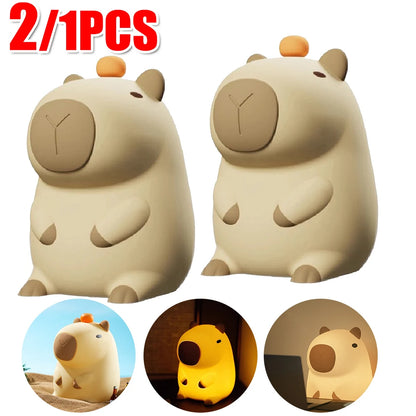 Veilleuse Capybara tactile silicone USB — 2 intensités, lampe de chevet bébé