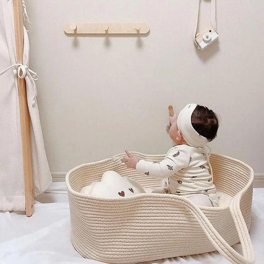 Couffin bébé tressé portable — Panier naissance style coréen lavable
