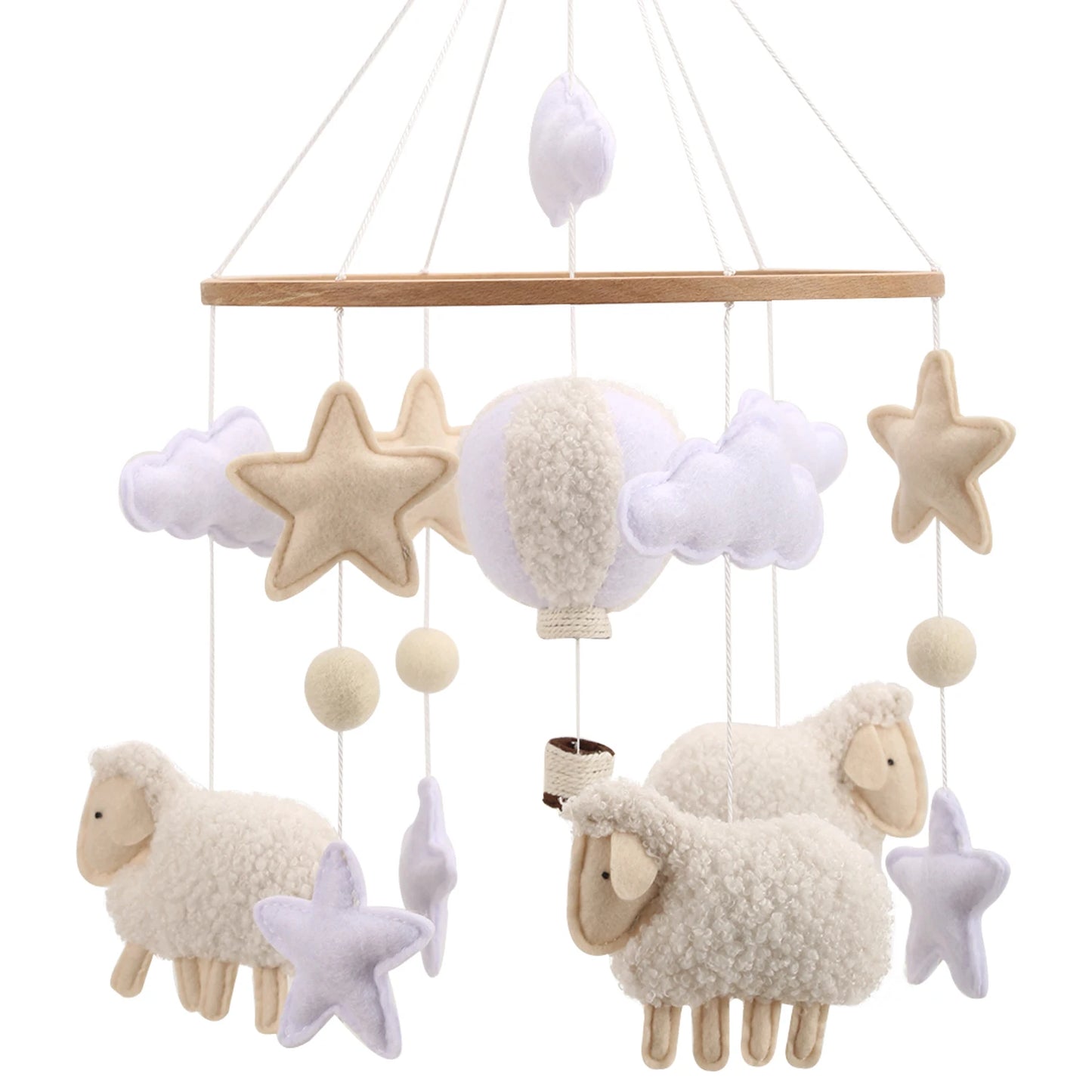 Mobile berceau bébé mouton et ballon — Décoration chambre neutre