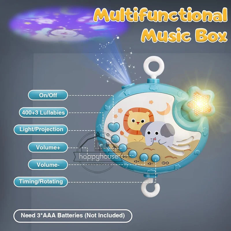 Mobile berceau musical avec projection lumineuse 0-6 mois — Télécommandé