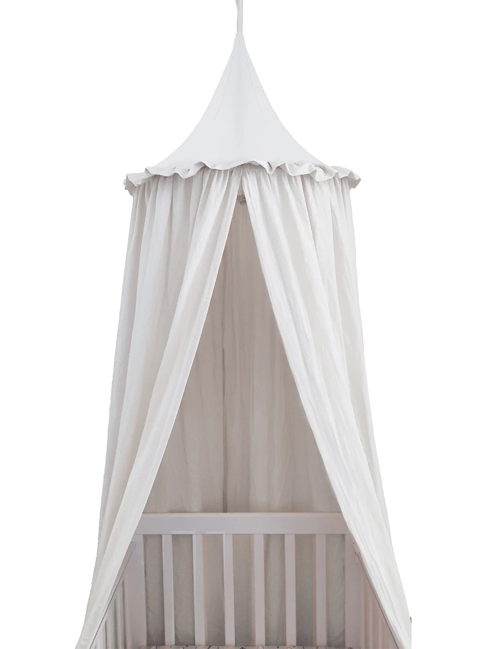 Baldaquin lit bébé 100% coton avec volants — Ciel de lit chambre enfant (variante)
