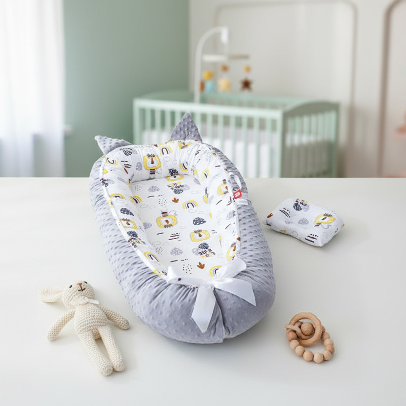 Cocon bébé gris chambre 