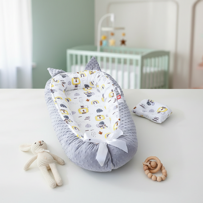 Cocon bébé gris chambre 