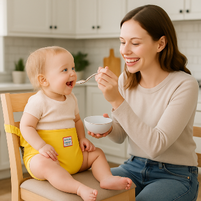harnais bebe jaune pour chaise haute