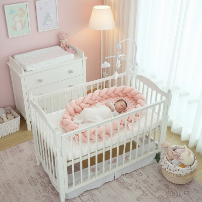 réducteur de lit bébé tressé rose