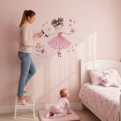 Stickers muraux enfant  ballerine et chaton: