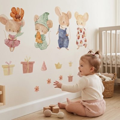 Stickers muraux enfant famille lapin