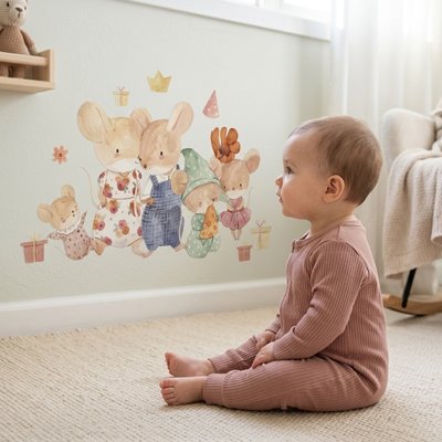 Stickers muraux enfant famille lapinou