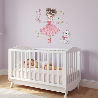 Stickers muraux Thème ballerine et chaton: