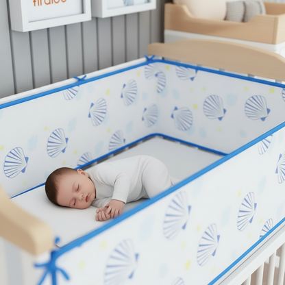 Tour de lit respirant - Coquillages Bleu