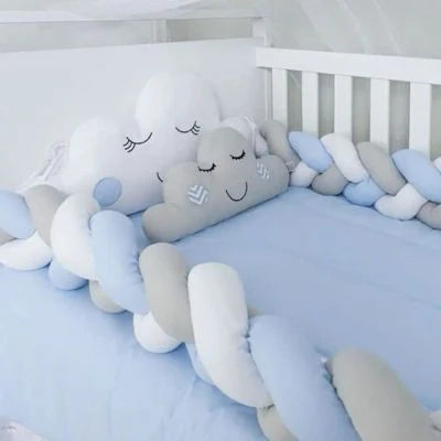 Tour de lit tressé -  Gris bleu et blanc